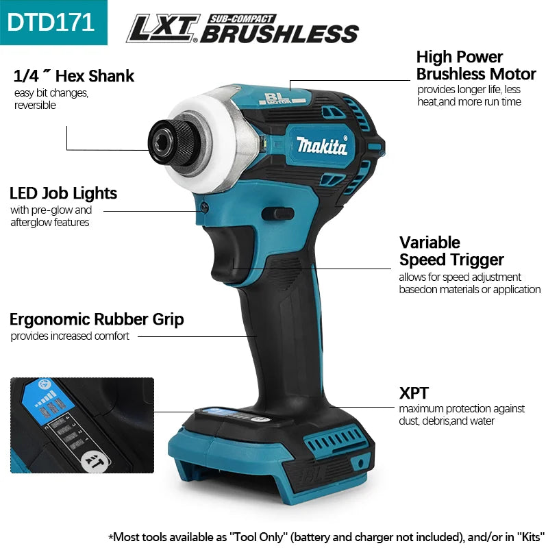 Makita DTD171 Brushless Impact Driver Rechargeable Tournevis Perceuses Outils électriques sans fil 18V BL Moteur Nu Outil Unité