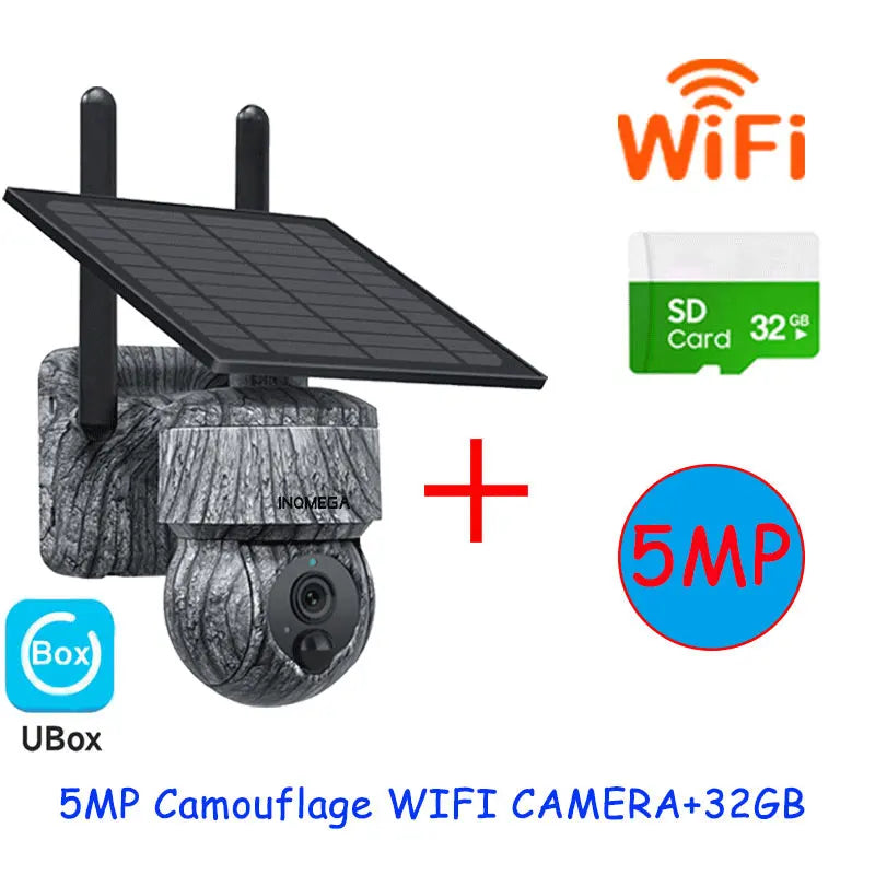 INQMEGA Caméra de Sécurité Solaire PTZ 4G - 5MP/4MP, WiFi Sans Fil, Carte SIM 4G, Audio Bidirectionnel, Surveillance CCTV Extérieure