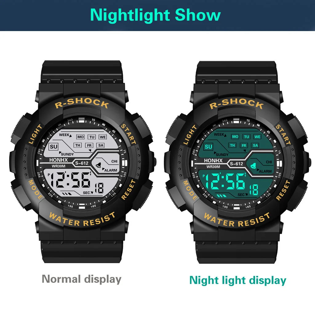 Montre Sport Étanche pour Homme - Grand Écran LED, Multifonction, Affichage Lumineux, Style Militaire