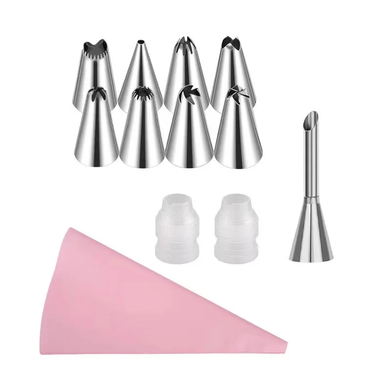 Kit de Décoration de Gâteaux - Sacs à Douille en Silicone Réutilisables + Buses Inox | Outils de Pâtisserie DIY