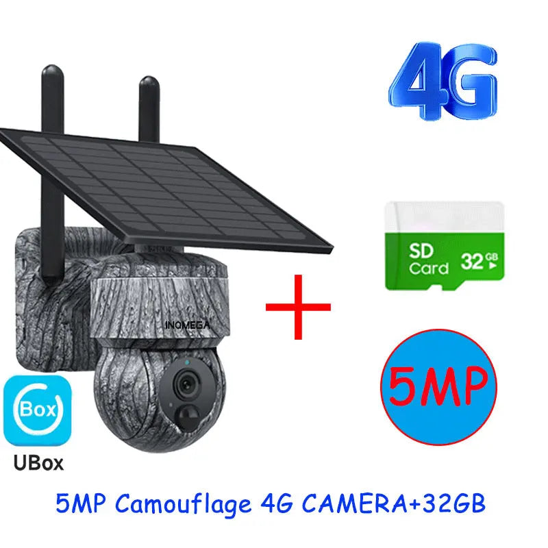 INQMEGA Caméra de Sécurité Solaire PTZ 4G - 5MP/4MP, WiFi Sans Fil, Carte SIM 4G, Audio Bidirectionnel, Surveillance CCTV Extérieure