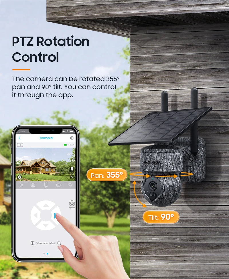 INQMEGA Caméra de Sécurité Solaire PTZ 4G - 5MP/4MP, WiFi Sans Fil, Carte SIM 4G, Audio Bidirectionnel, Surveillance CCTV Extérieure