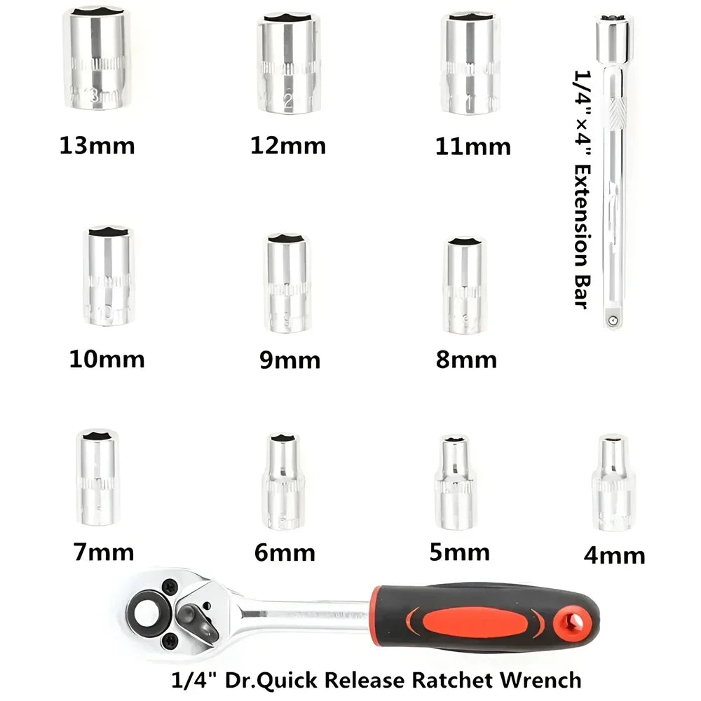 Kit de Douilles à Cliquet 12 Pièces – Outil Indispensable pour la Réparation Auto & Bricolage