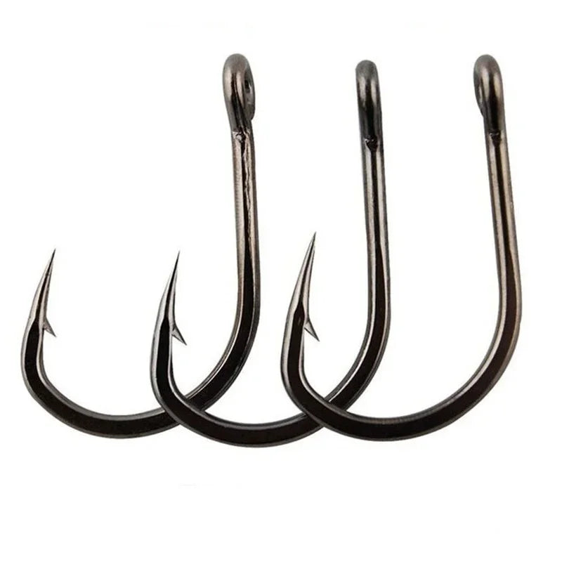 100pcs Hameçons de Pêche en Acier Carbone #3~#12 - Hameçons Circulaires Argentés, Solides & Tranchants