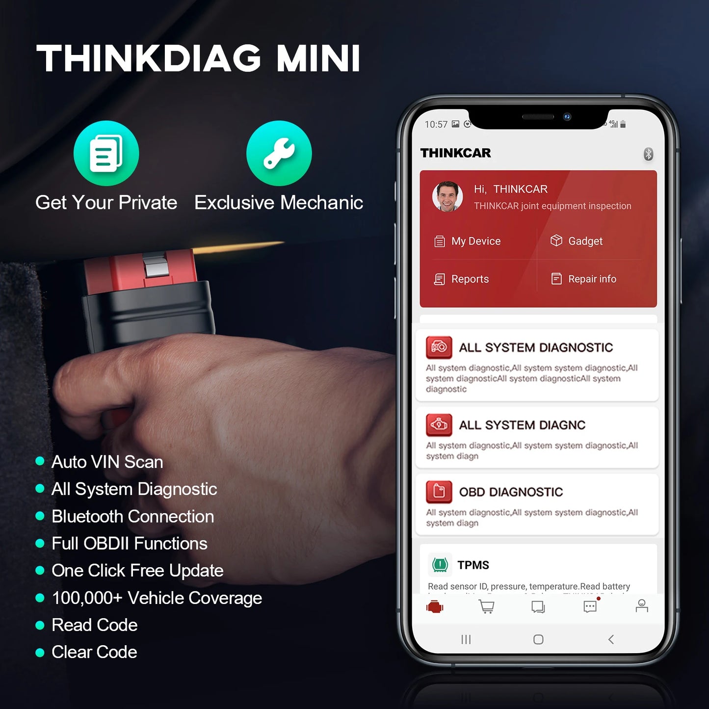 THINKCAR THINKDIAG Mini – Scanner OBD2 Bluetooth, Diagnostic Complet & Codes d’Erreur