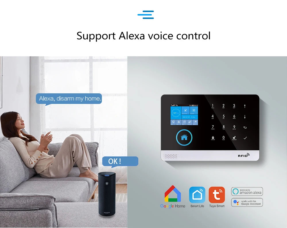 Système d'Alarme MULO PG103 - Sécurité Sans Fil 433MHz, WiFi, GSM, Compatible Tuya Smart, Alexa & Google Home