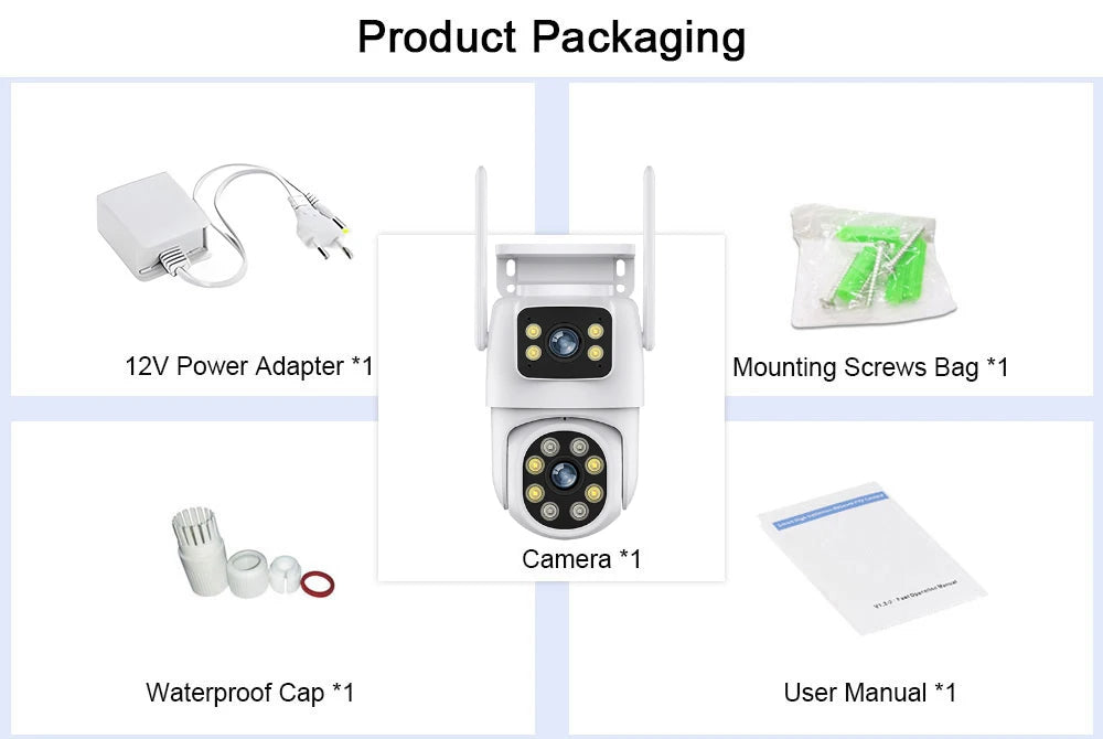 Caméra de Surveillance Tuya 4K 8MP - Double Objectif, PTZ WiFi, AI Tracking, Vision Nocturne, Audio Bidirectionnel, Sécurité Extérieure
