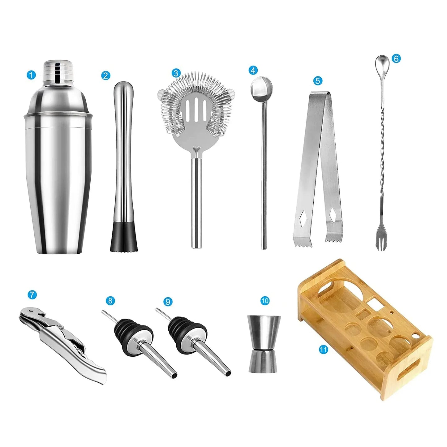 Kit Cocktail Shaker en Acier Inoxydable – 1/3/6/9/11 Pièces, Outils de Barman