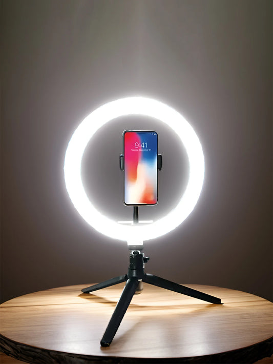 Ring Light 26 cm avec Trépied – Éclairage LED pour Vidéos, Selfies et Streaming