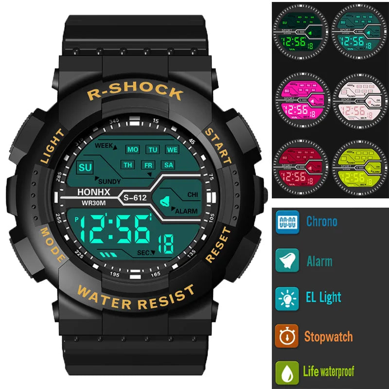 Montre Sport Étanche pour Homme - Grand Écran LED, Multifonction, Affichage Lumineux, Style Militaire