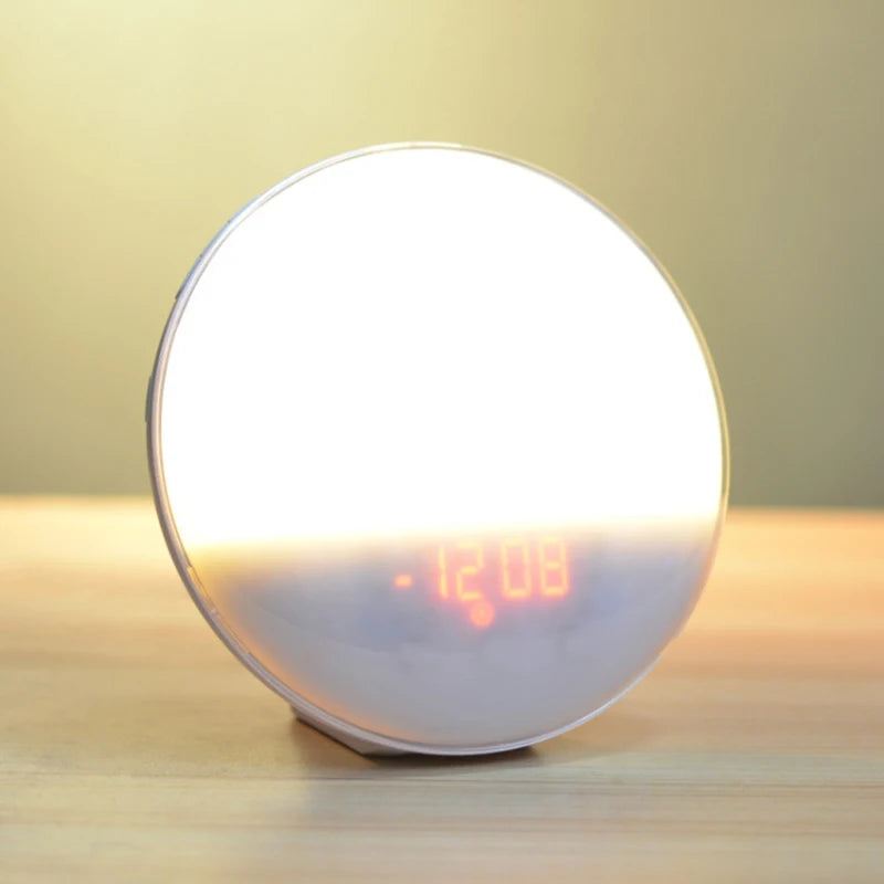 Réveil Lumineux avec Simulation de Lever/Coucher du Soleil - Double Alarme, Radio FM, Veilleuse 7 Couleurs, Sons Naturels & Snooze
