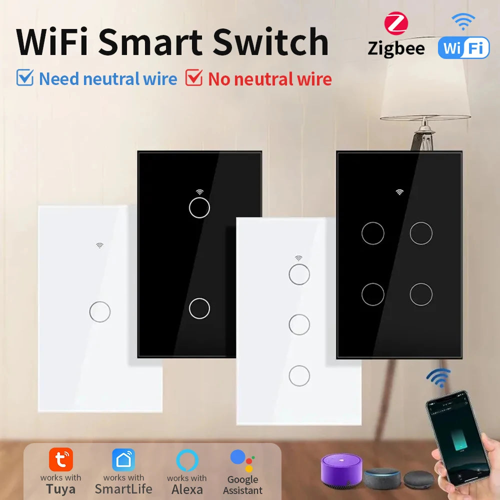 Interrupteur Intelligent TNCE WiFi/Zigbee RF433 - Sans Fil Neutre, Contrôle Tactile & Vocal, Compatible Alexa & Google Home