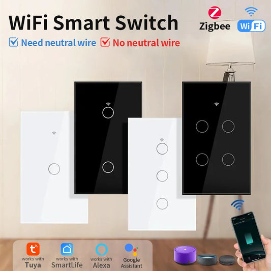 Interrupteur Intelligent TNCE WiFi/Zigbee RF433 - Sans Fil Neutre, Contrôle Tactile & Vocal, Compatible Alexa & Google Home