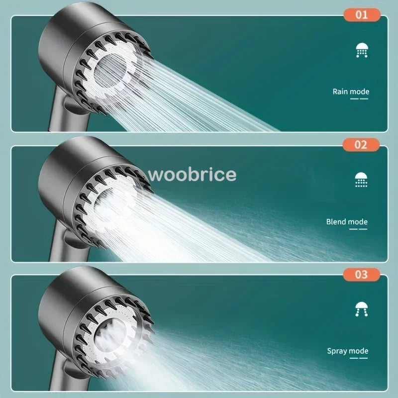 Pommeau de Douche Haute Pression - 3 Modes, Filtre Purifiant, Brosse de Massage Intégrée, Économie d'Eau