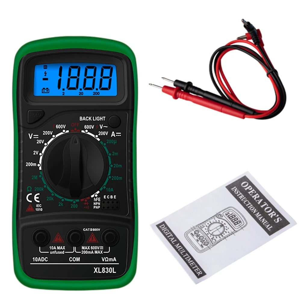 Multimètre numérique portable - LCD rétroéclairé - Testeur AC/DC, Volt, Ohm, Ampère - Neuf