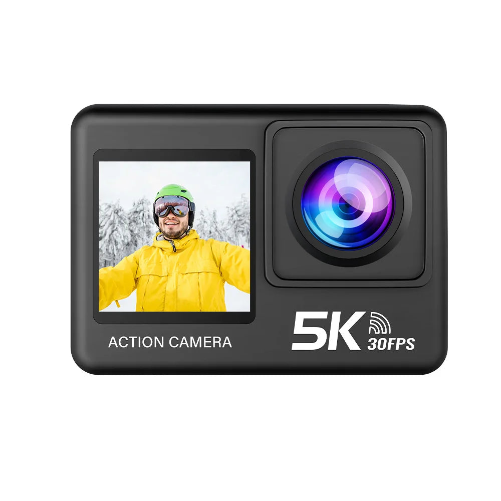 Caméra Sport 5K/4K 60FPS - Double Écran, Stabilisation EIS, Wi-Fi, Étanche 30M, Écran Tactile 2.0", Télécommande