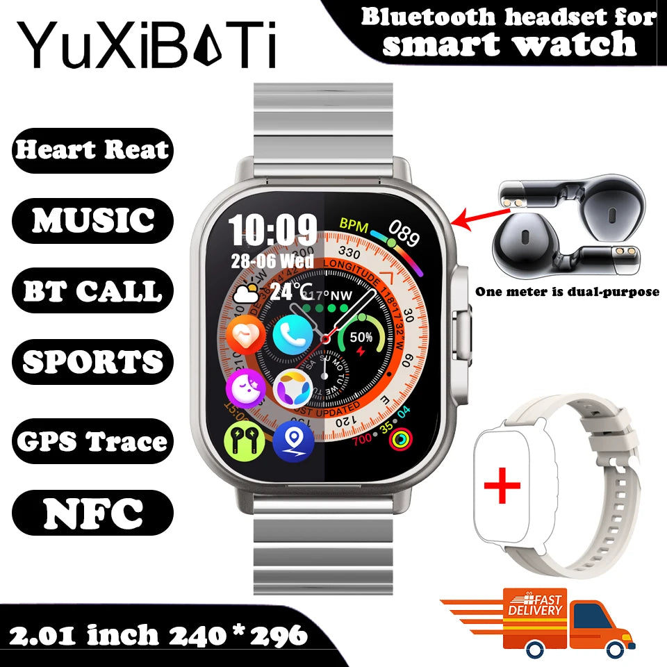 Montre Connectée 2 en 1 avec Écouteurs - Smartwatch Bluetooth 2024 avec Appels, GPS, Moniteur Cardiaque & Lecture de Musique