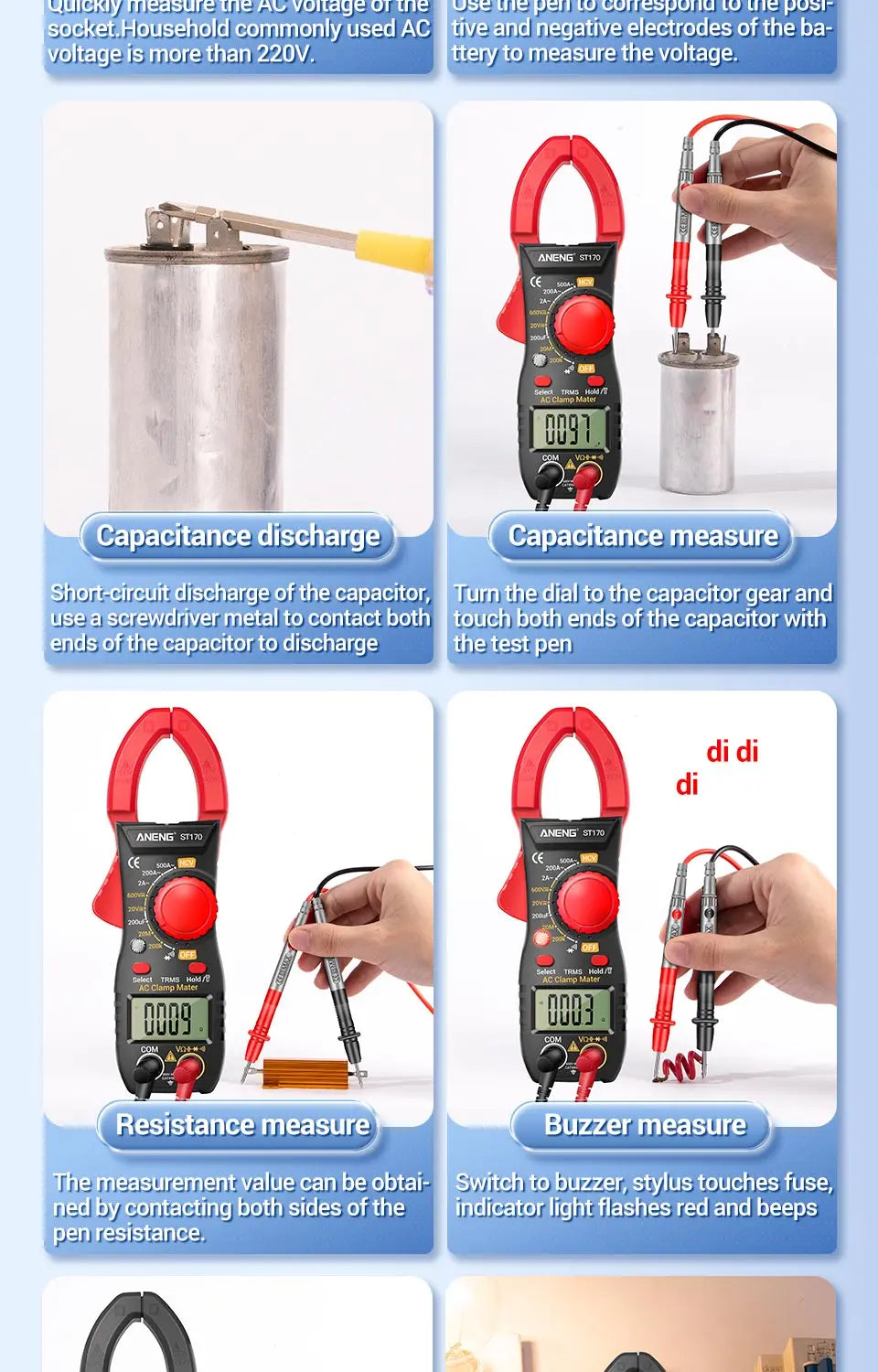 ANENG ST170 Pince Ampèremétrique & Multimètre - Écran HD Rétroéclairé, Testeur Électrique Sans Contact