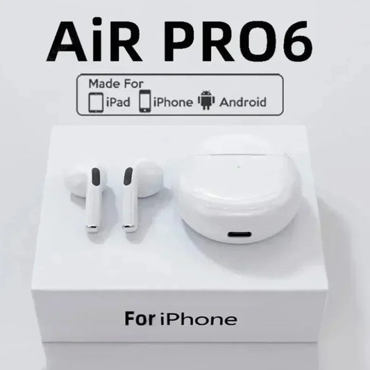 Écouteurs Sans Fil Pro 6 TWS - Bluetooth, Réduction de Bruit, Micro Intégré, Compatibles iPhone & Android
