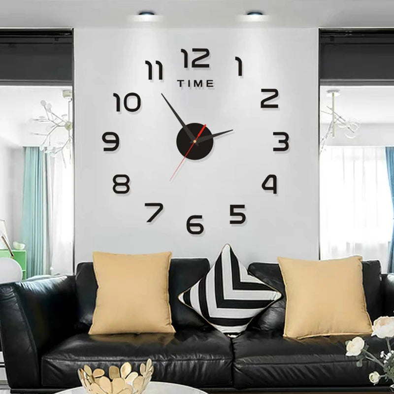 Horloge Murale 3D DIY Métallique Moderne - 130x130cm, Acrylique + EVR + Miroir Métallique, Décoration Murale XXL