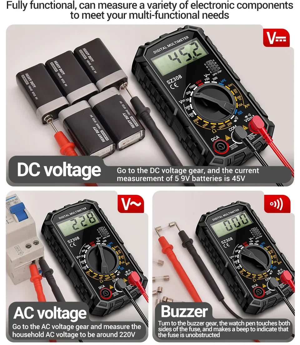 ANENG SZ308 - Multimètre Numérique à Onde Carrée, 1999 Comptes, HFE, Buzzer, AC/DC, 10A