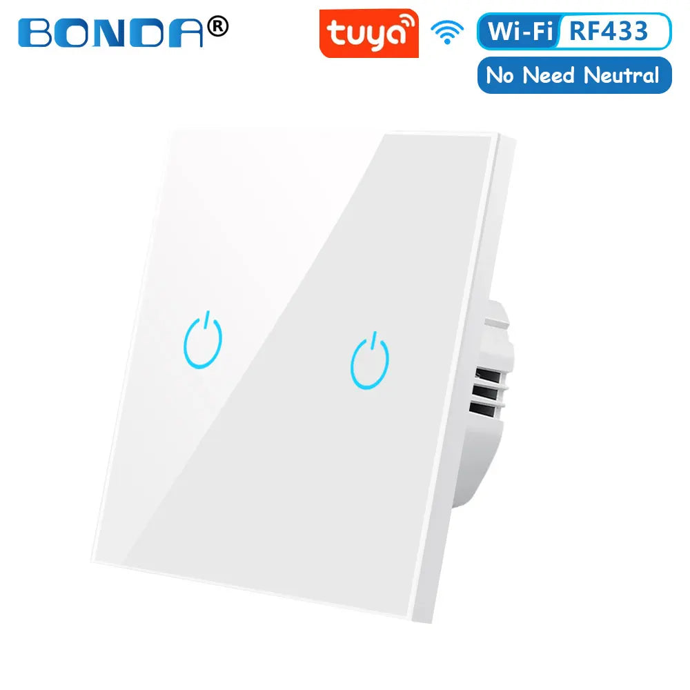 Interrupteur Intelligent BONDA WiFi + RF433 - Sans Fil Neutre, Compatible Alexa, Google Home & Tuya