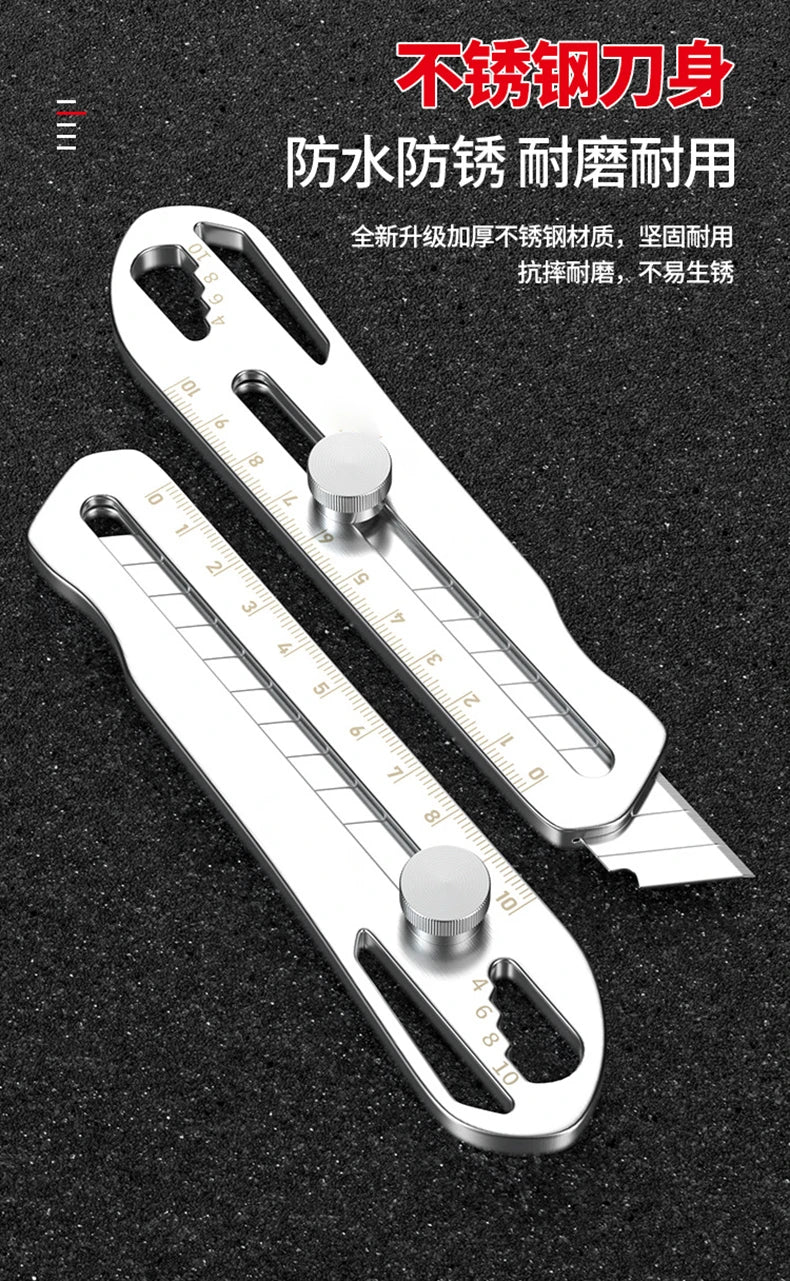 Couteau Universel Industriel 6-en-1 - Corps en Acier 18cm, Lame Remplaçable en Acier Carbone, Cutter Multifonction Renforcé