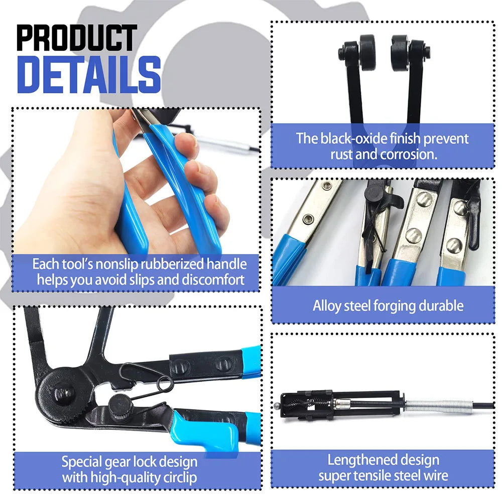 Set de 9 Pinces à Colliers de Durite Longues Portées - Outils Auto pour Durites de Carburant, Huile & Eau