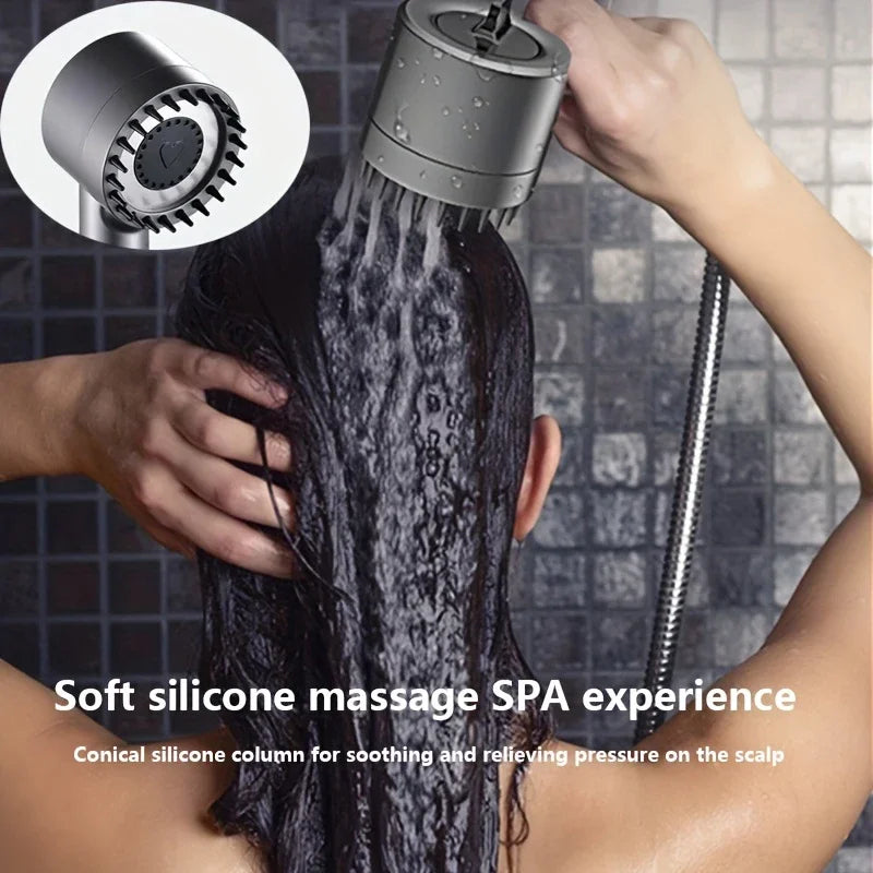 Pommeau de Douche Haute Pression - 3 Modes, Filtre Purifiant, Brosse de Massage Intégrée, Économie d'Eau