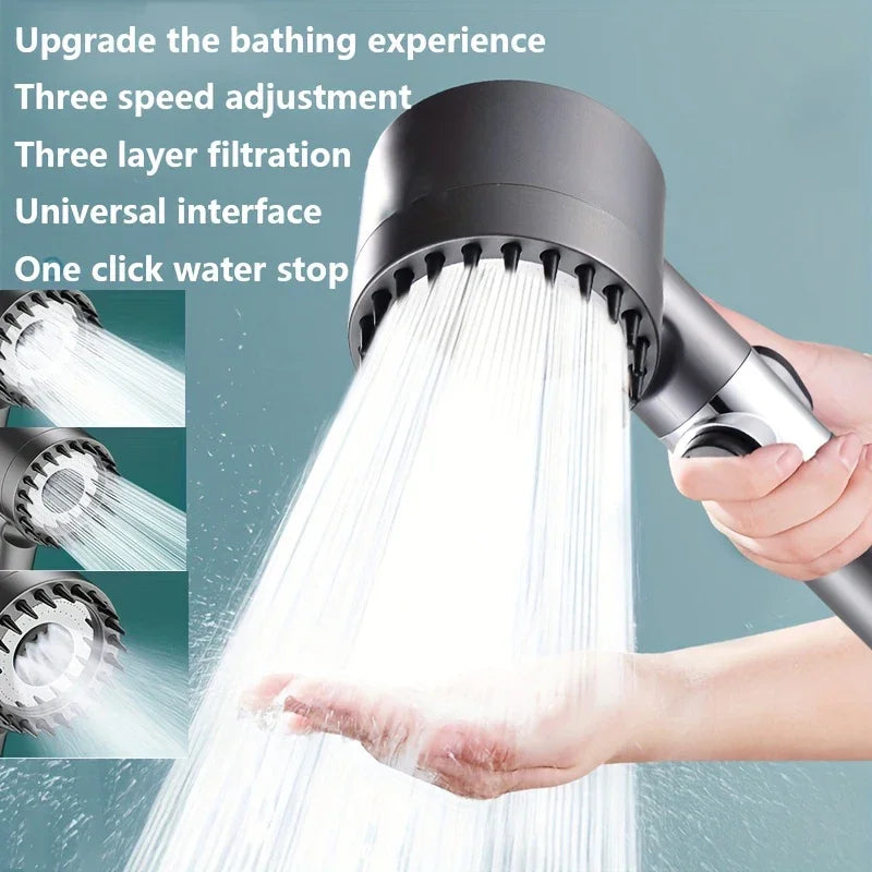 Pommeau de Douche Haute Pression - 3 Modes, Filtre Purifiant, Brosse de Massage Intégrée, Économie d'Eau