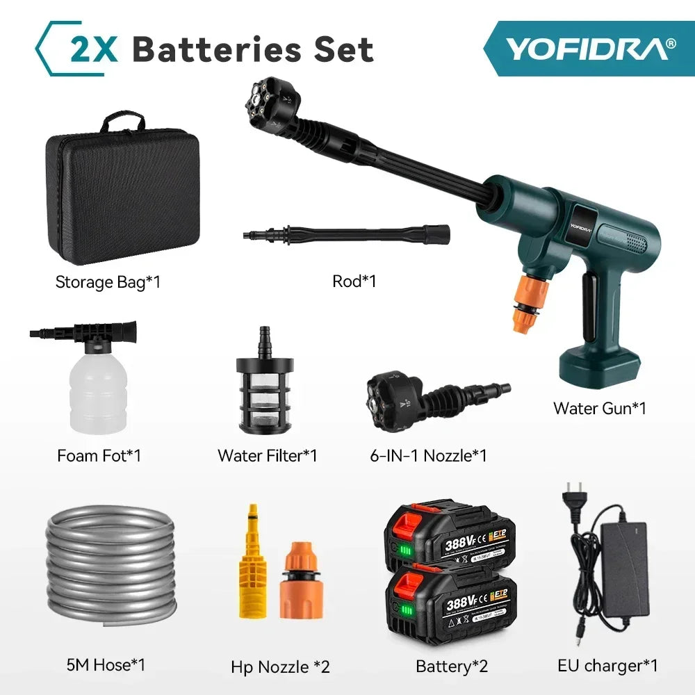 YOFIDRA Nettoyeur Haute Pression 200 Bar - 3500W, Moteur Brushless, Pistolet Pulvérisateur 6-en-1, Compatible Batterie Makita 18V