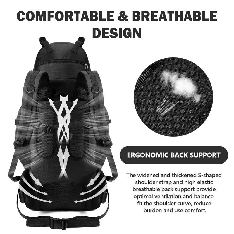 Sac à Dos de Randonnée 90L - Étanche, Grande Capacité, Idéal pour Trekking, Camping & Voyages