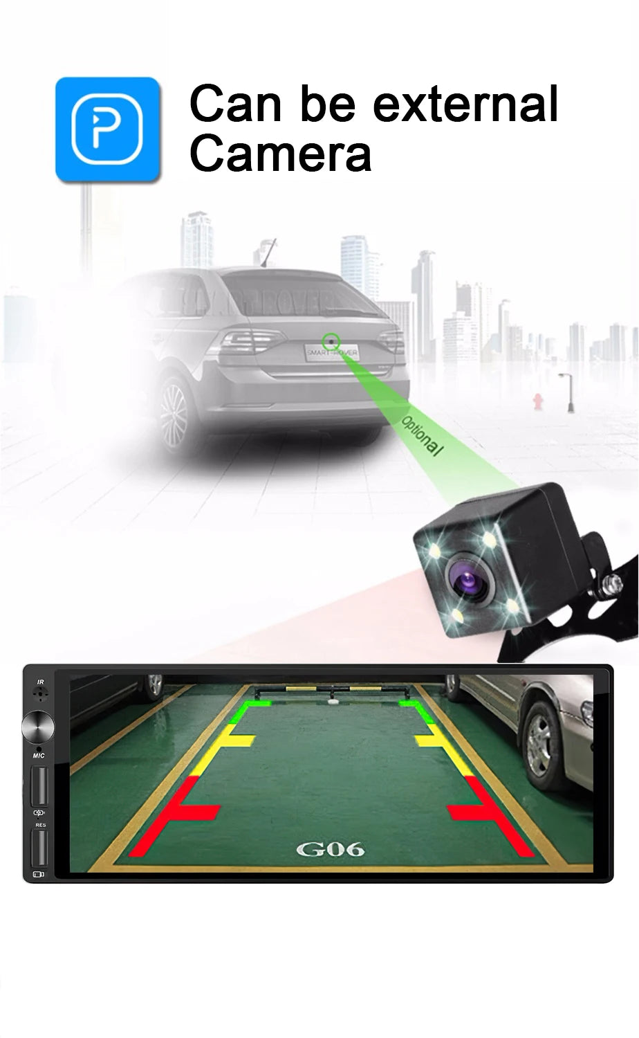 Autoradio 1DIN avec Écran IPS 6.9" - CarPlay & Android Auto, Bluetooth, USB, MP5, Stéréo Multimédia