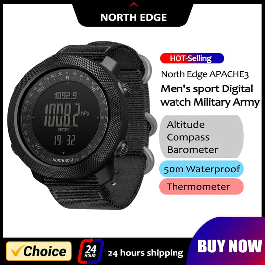 Montre Connectée Militaire NORTH EDGE - Boussole, Altimètre, Baromètre, Étanche 50M