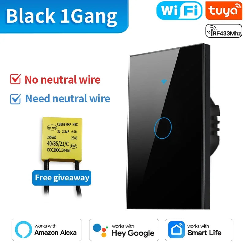 Interrupteur Intelligent TNCE WiFi/Zigbee RF433 - Sans Fil Neutre, Contrôle Tactile & Vocal, Compatible Alexa & Google Home