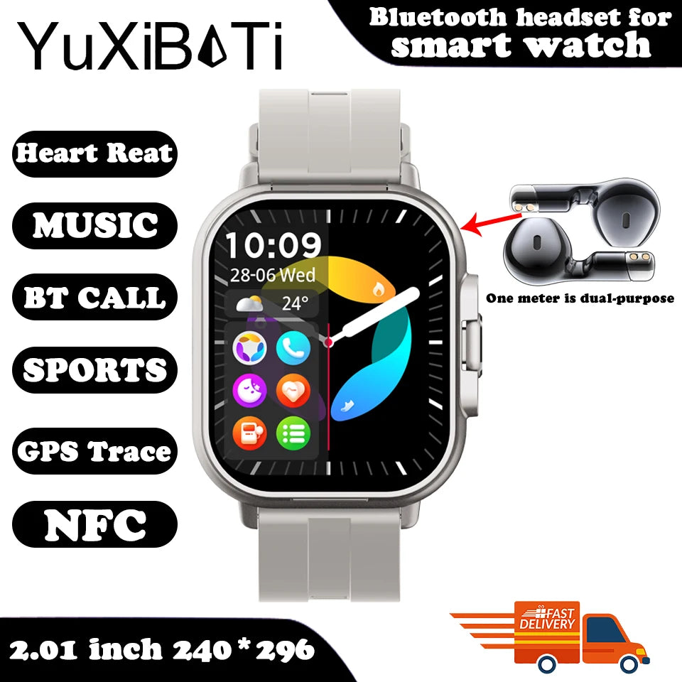 Montre Connectée 2 en 1 avec Écouteurs - Smartwatch Bluetooth 2024 avec Appels, GPS, Moniteur Cardiaque & Lecture de Musique