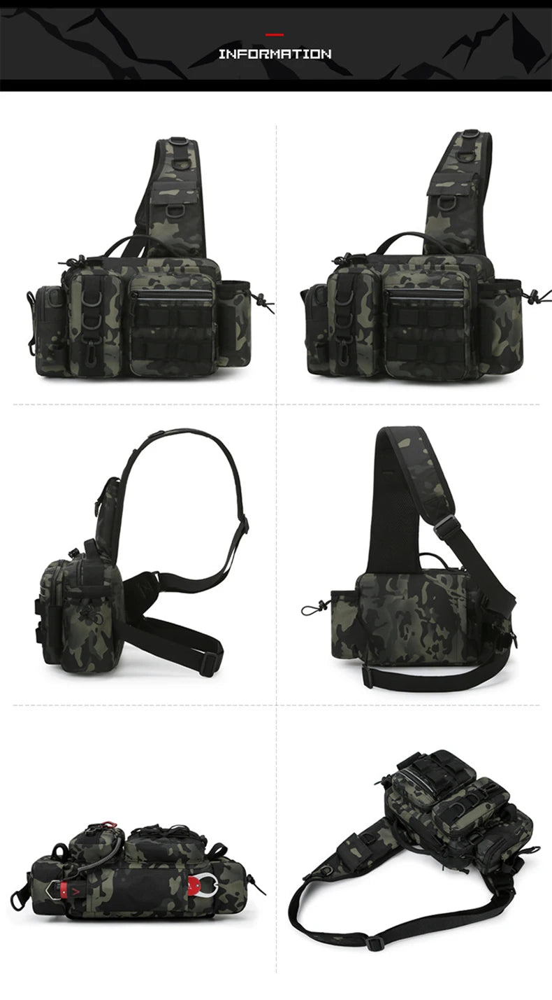 Sac à Dos de Pêche Multifonction - Rangement Leurres & Matériel, Sac à Bandoulière avec Porte-Canne, Idéal pour la Pêche à la Mouche & Spinning