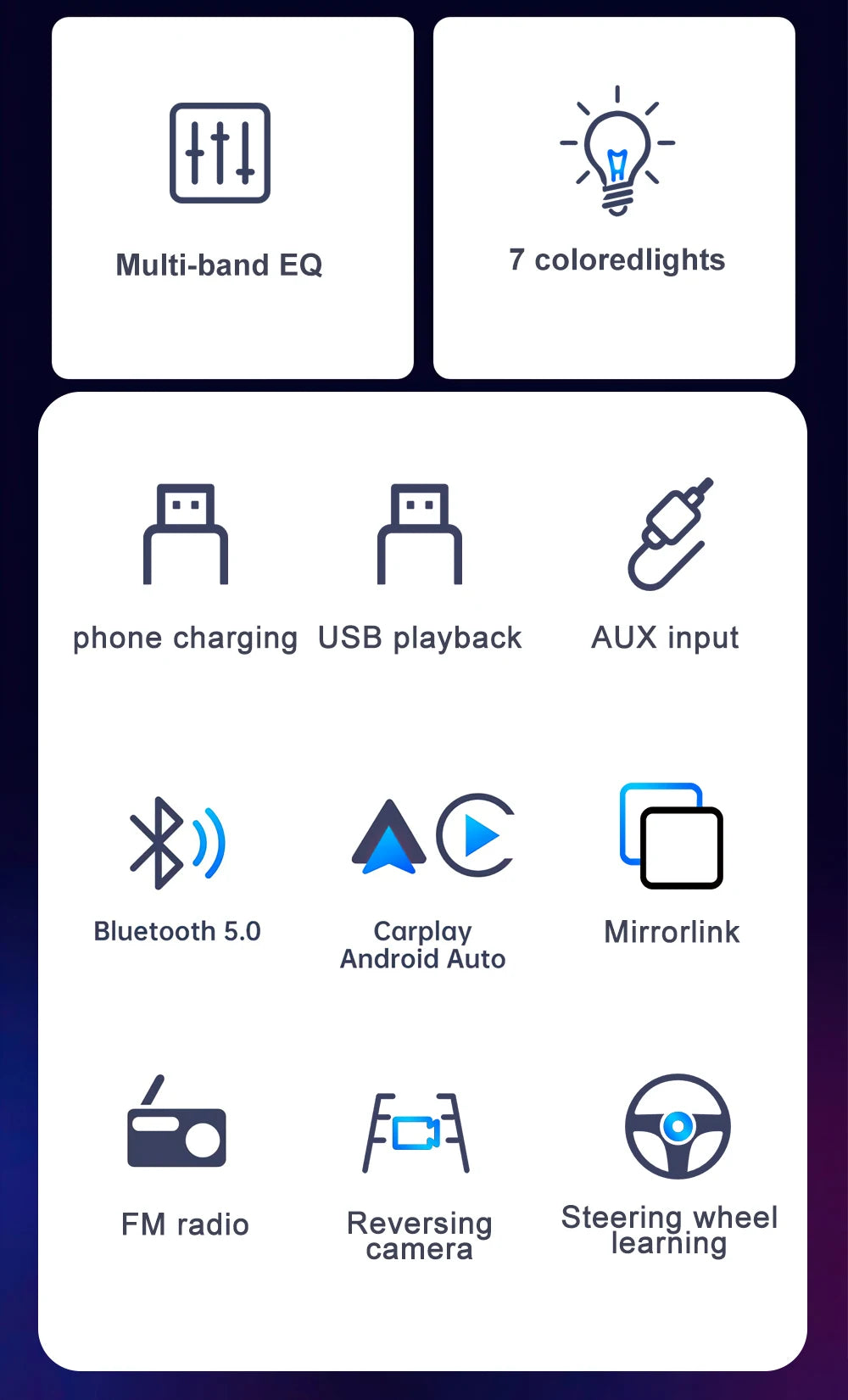 Autoradio 1DIN avec Écran IPS 6.9" - CarPlay & Android Auto, Bluetooth, USB, MP5, Stéréo Multimédia