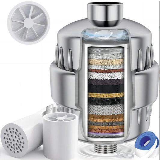 Filtre de Douche à 15-20 Étapes - Élimination du Chlore, des Métaux Lourds & Purification de l’Eau pour une Peau et des Cheveux Plus Doux