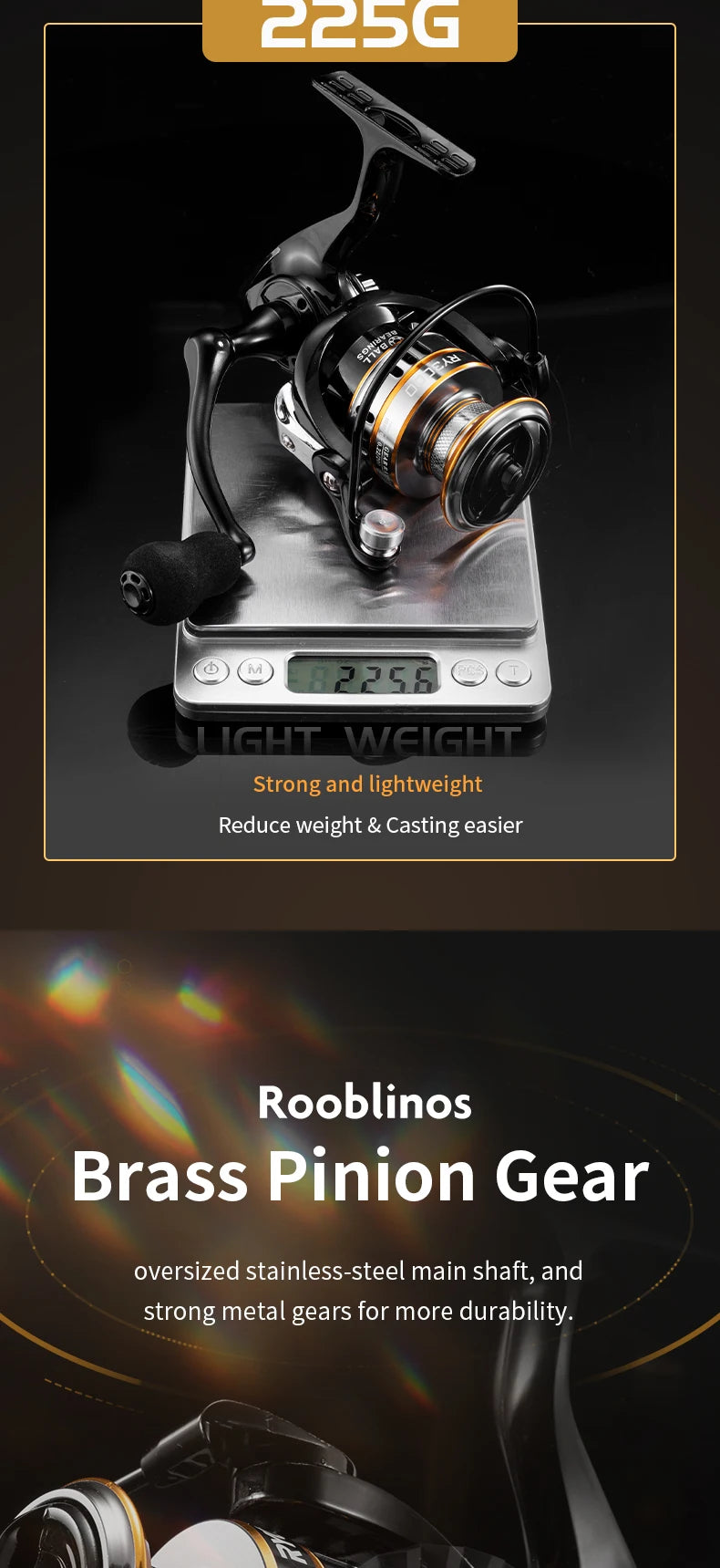 Moulinet Spinning ROOBLINOS RY - Ultraléger, Cadre Métallique, Haute Vitesse 5.2:1, Ultra Fluide & Résistant