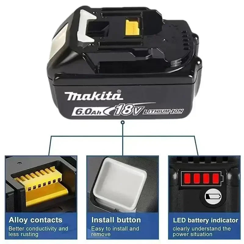 Batterie Makita 18V 6.0Ah - 100% Originale, Rechargeable, Compatible BL1830, BL1840, BL1850, BL1860B