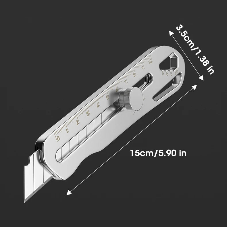 Couteau Universel Industriel 6-en-1 - Corps en Acier 18cm, Lame Remplaçable en Acier Carbone, Cutter Multifonction Renforcé