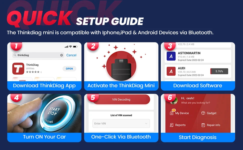 THINKCAR THINKDIAG Mini – Scanner OBD2 Bluetooth, Diagnostic Complet & Codes d’Erreur