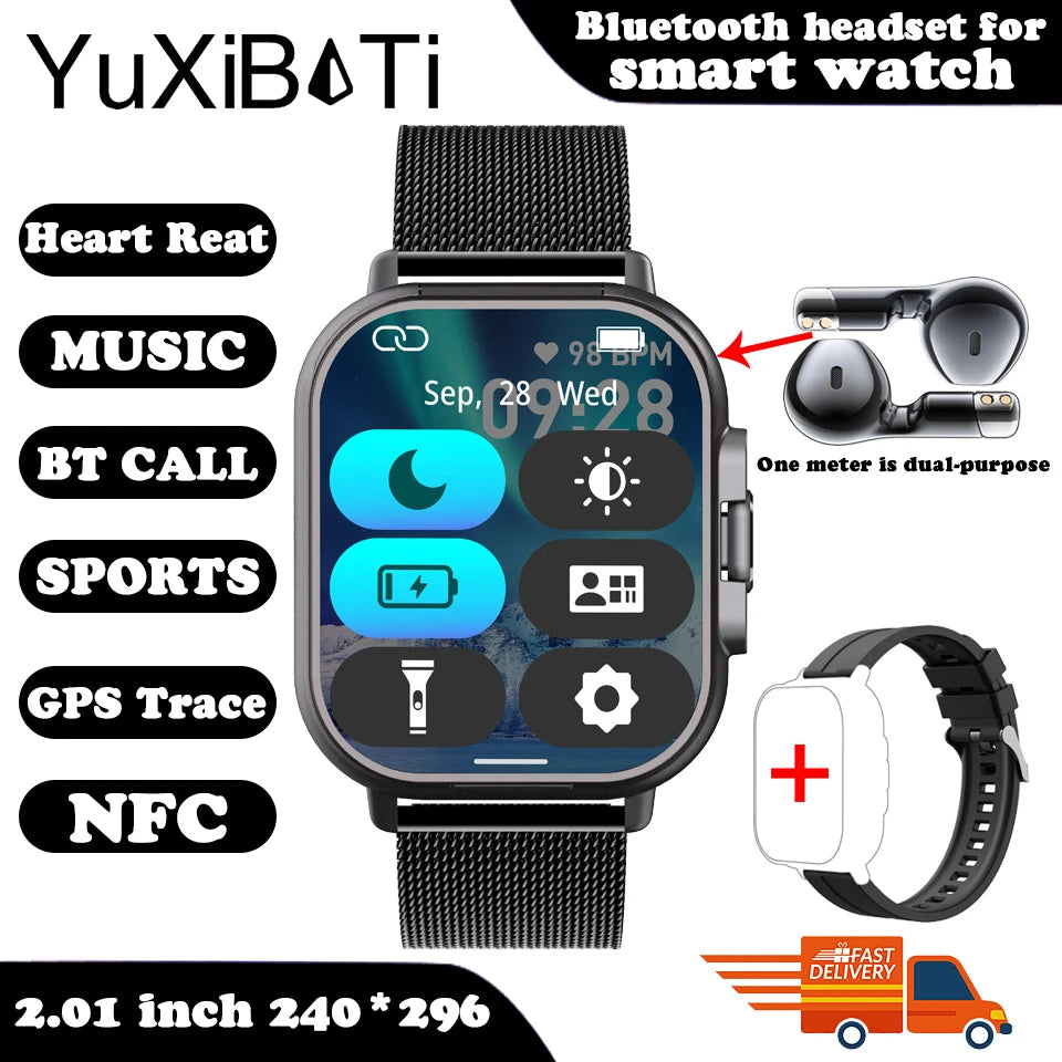 Montre Connectée 2 en 1 avec Écouteurs - Smartwatch Bluetooth 2024 avec Appels, GPS, Moniteur Cardiaque & Lecture de Musique