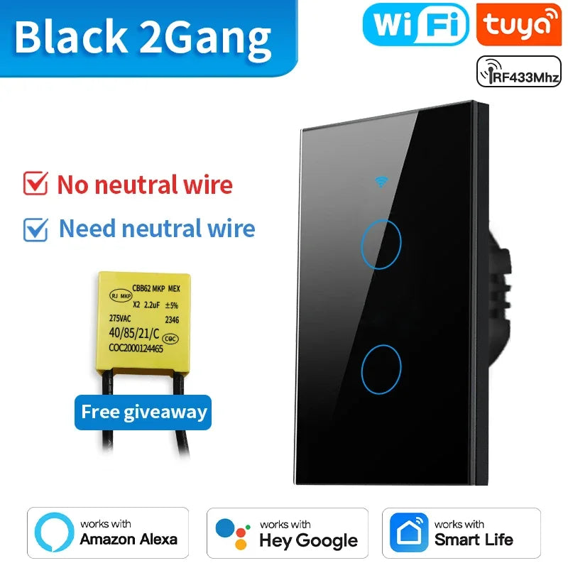 Interrupteur Intelligent TNCE WiFi/Zigbee RF433 - Sans Fil Neutre, Contrôle Tactile & Vocal, Compatible Alexa & Google Home