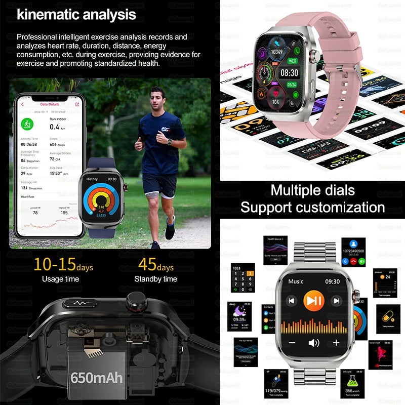 Montre Connectée Santé 2024 - Surveillance de l’Acide Urique, Graisse Sanguine, ECG, Sucre dans le Sang, Fréquence Cardiaque & Tension Artérielle