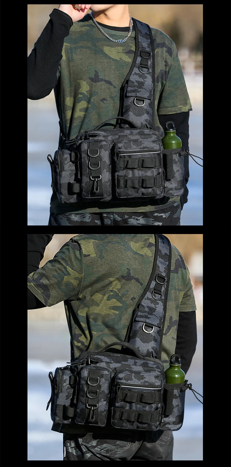 Sac à Dos de Pêche Multifonction - Rangement Leurres & Matériel, Sac à Bandoulière avec Porte-Canne, Idéal pour la Pêche à la Mouche & Spinning