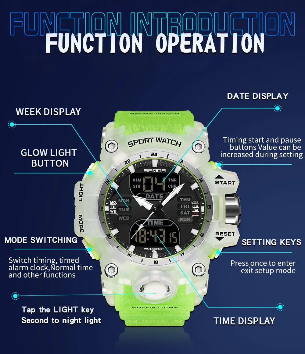 SANDA Luxury G-Style - Montre Électronique Sport Homme, LED, Chronographe Militaire, Étanche 50M