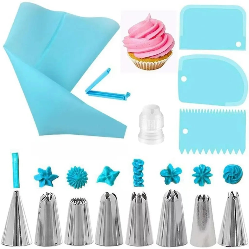 Kit de Décoration de Gâteaux - Sacs à Douille en Silicone Réutilisables + Buses Inox | Outils de Pâtisserie DIY