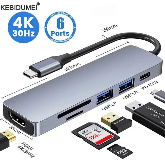 Hub USB-C Multifonction – Adaptateur Type-C vers HDMI 4K, SD/TF, PD Charge Rapide
